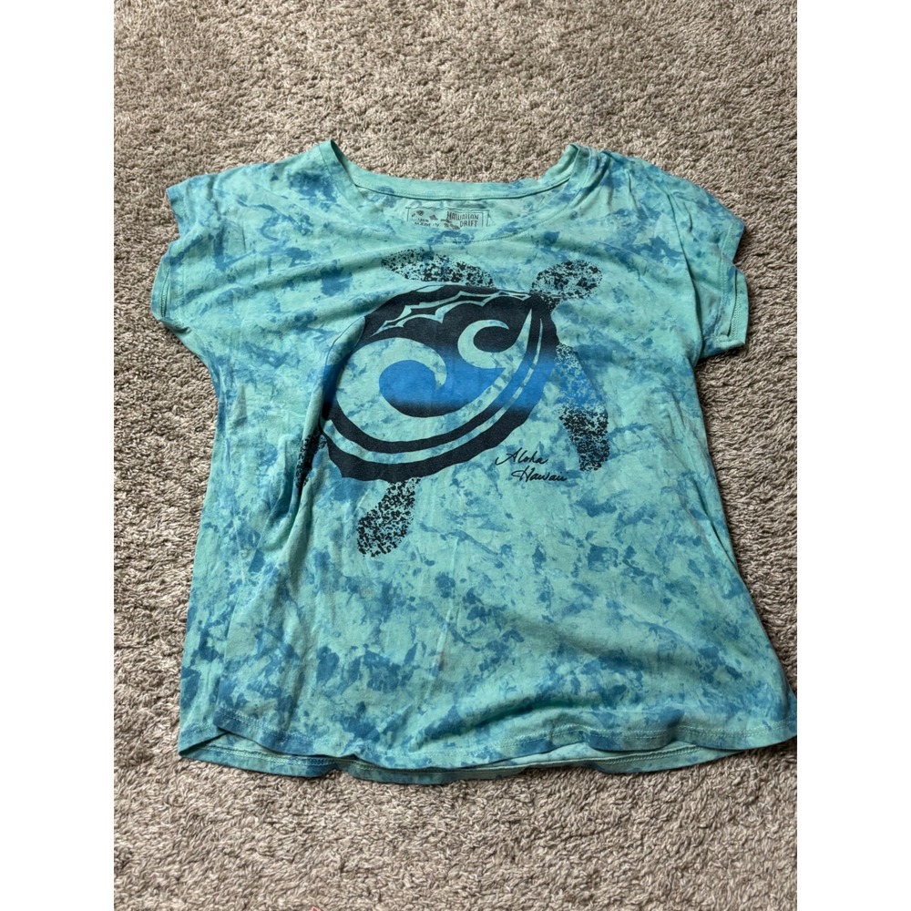 Hawaiian Drift Sea Turtle Tie Dye T-Shirt Teal Blue Aloha Hawaii Medium